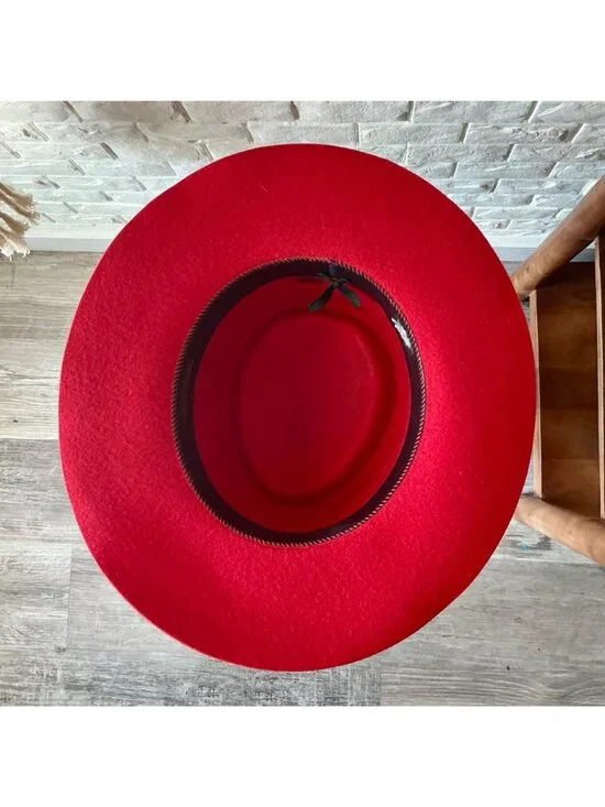 VIntage Red 100% Wool Felt Western Hat Silver Concho Hatband - Picture 10 of 11